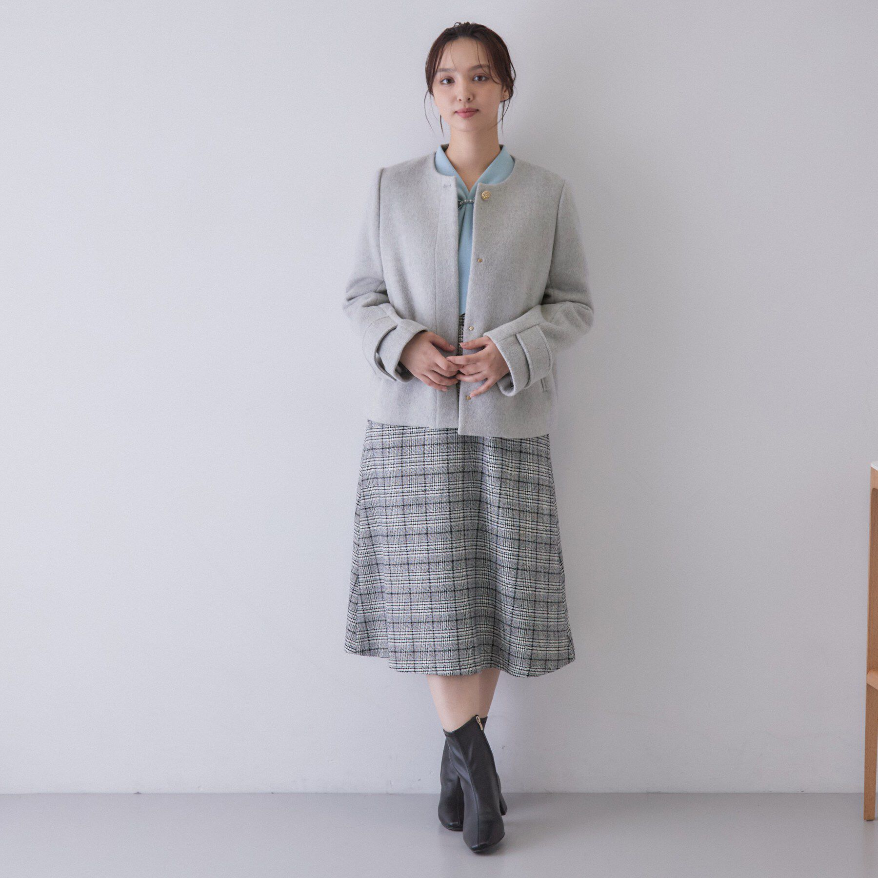 index「【植草美幸先生が指南する好印象スタイル】カシミヤ混ノーカラーショートコート」|ノーカラーコート|