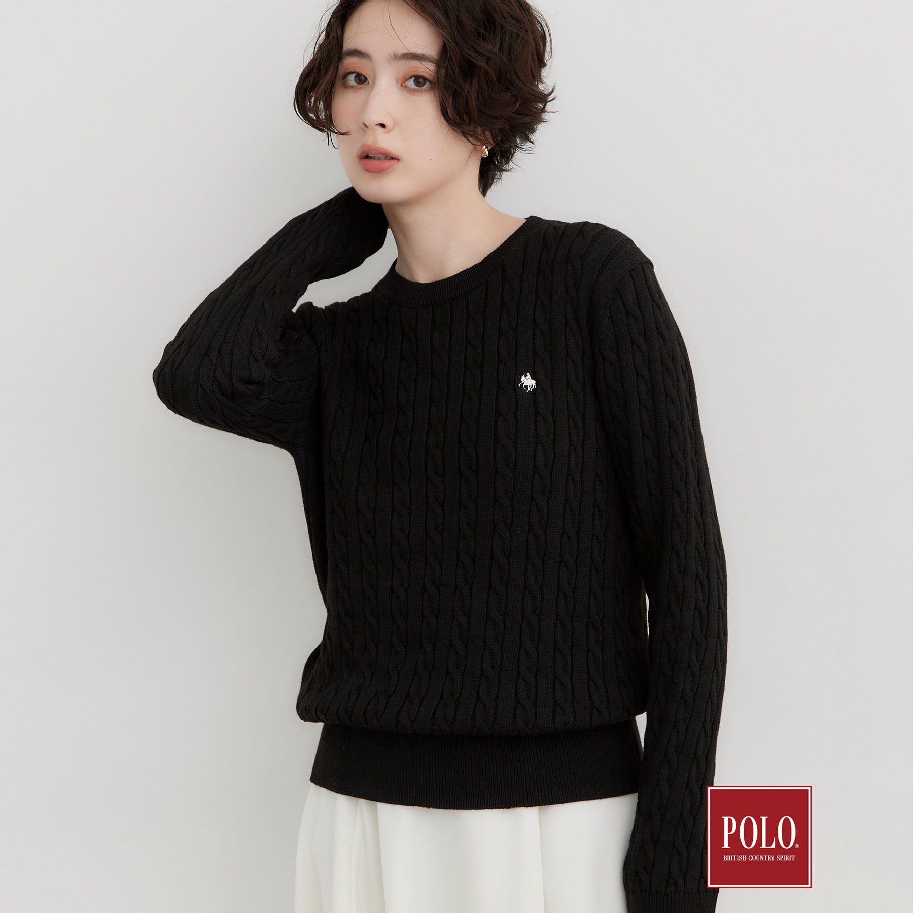 THE SHOP TK「POLO BCS/ケーブルニット」|ニット・セーター|ブラック(019)