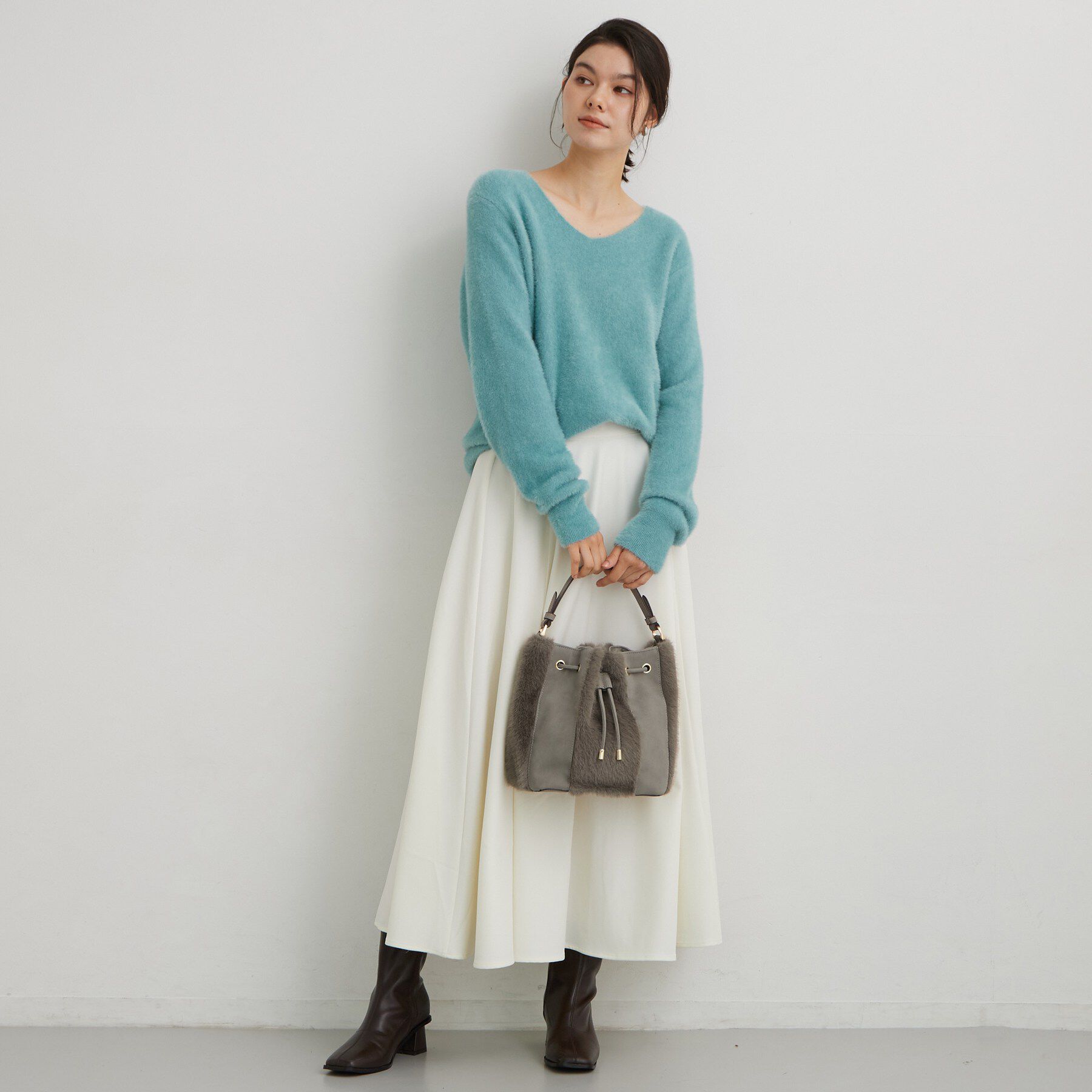 THE SHOP TK「フェイクファー切り替え巾着バッグ」|ハンドバッグ|