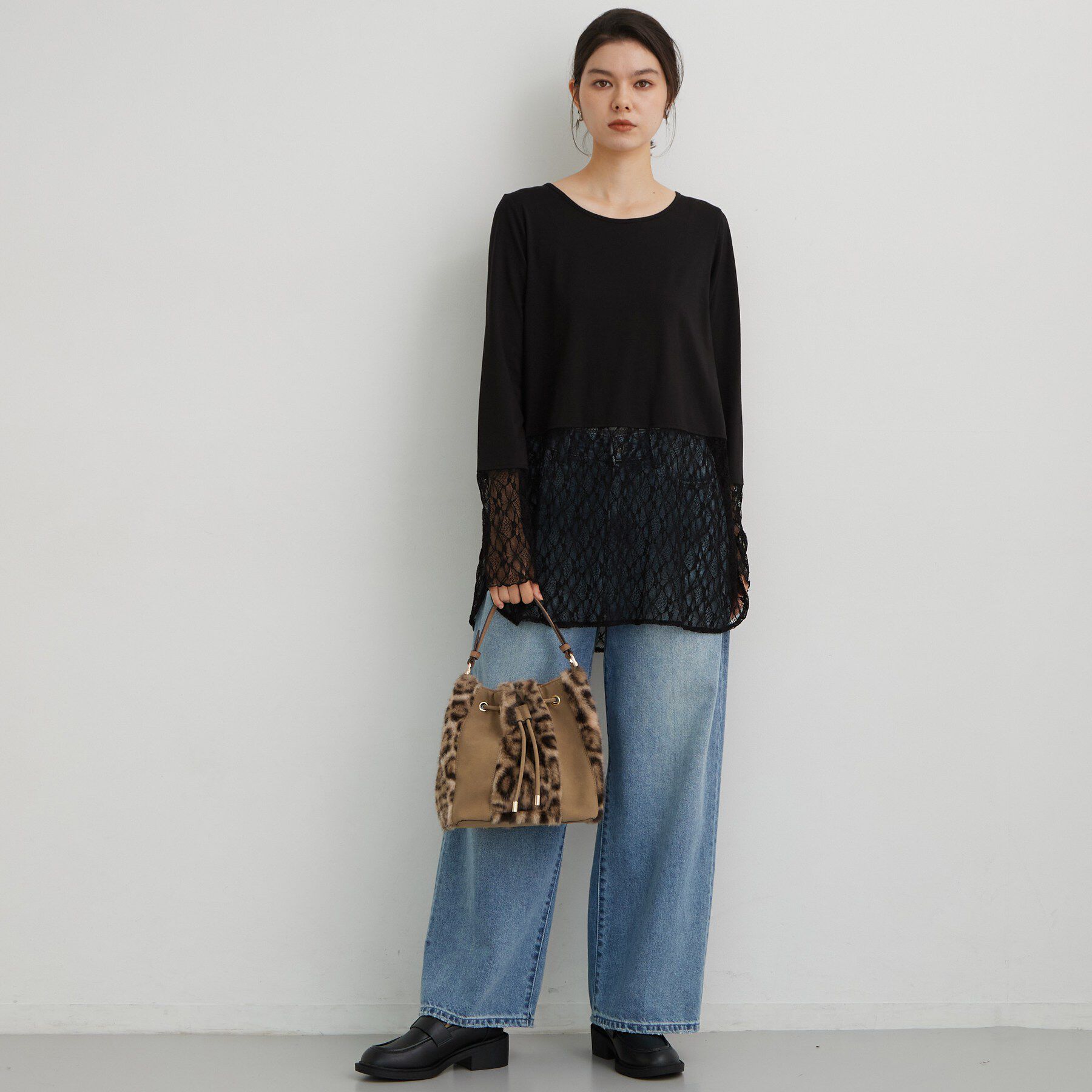 THE SHOP TK「フェイクファー切り替え巾着バッグ」|ハンドバッグ|