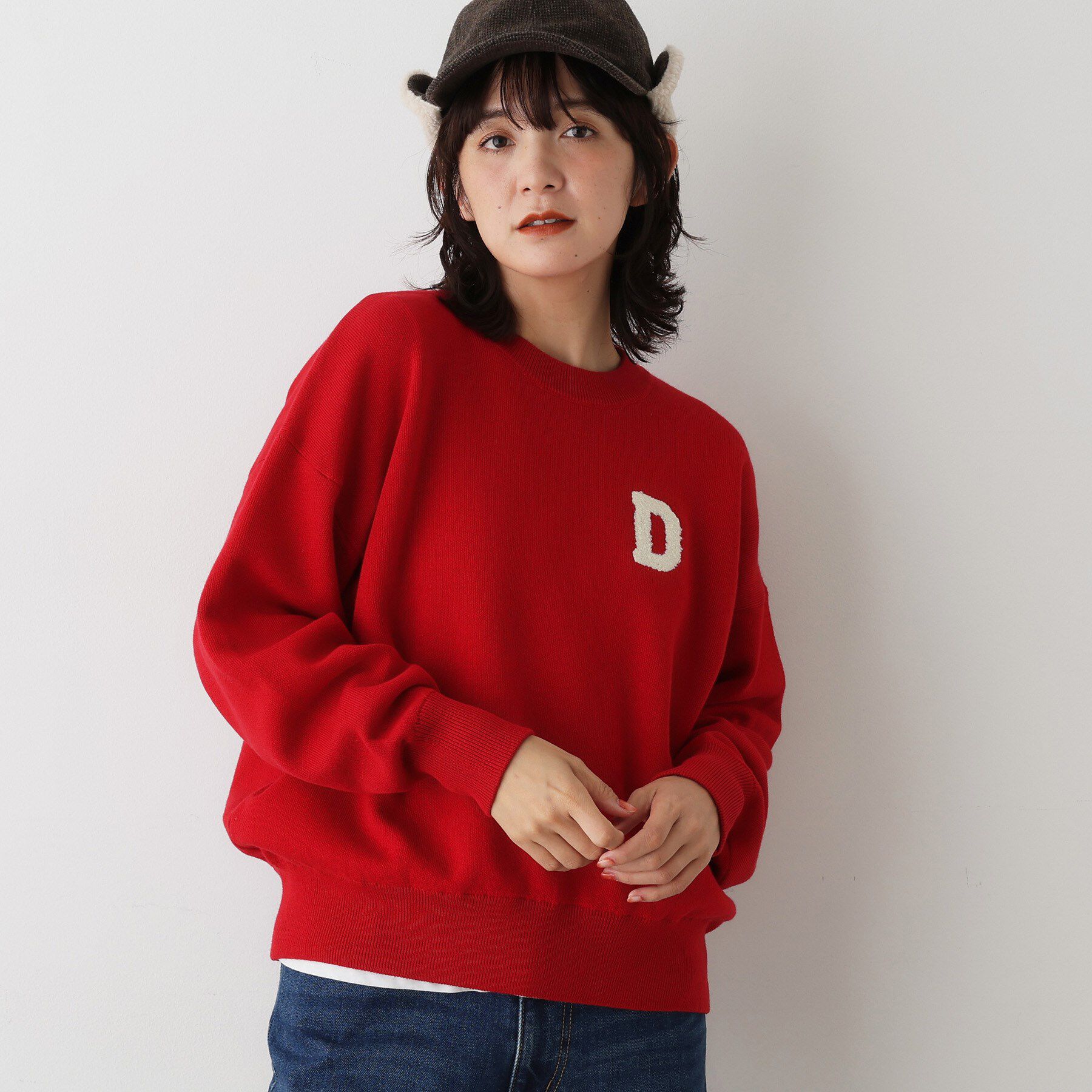 Dessin「【洗える】Dサガラ刺繍ワッペン付きニット」|ニット・セーター|