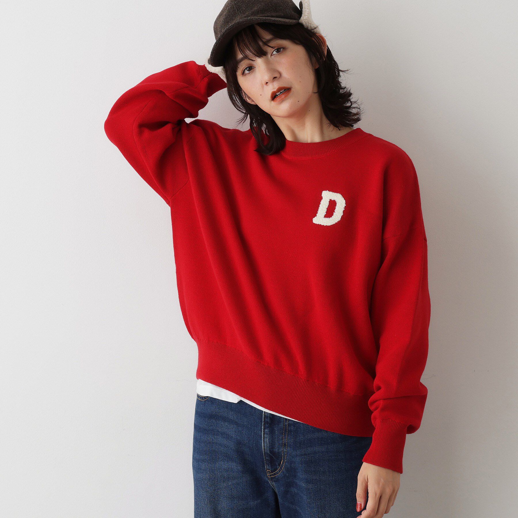 Dessin「【洗える】Dサガラ刺繍ワッペン付きニット」|ニット・セーター|