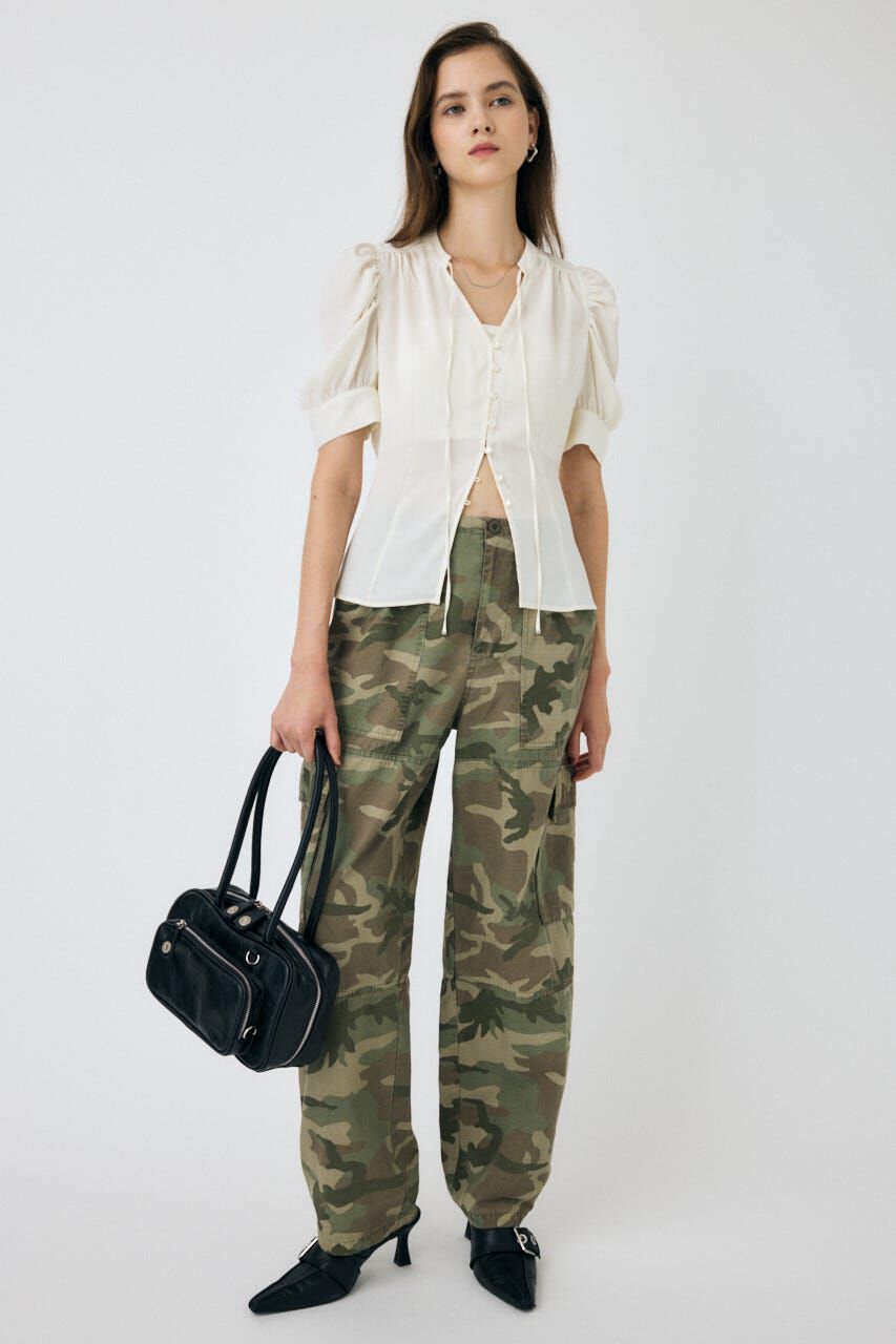 MOUSSY「GATHERED SHOULDER ハーフスリーブブラウス」|シャツ・ブラウス|