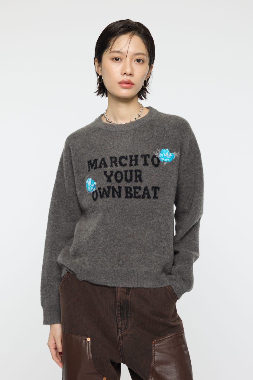MOUSSY「FLORAL PATCH JACQUARD セーター」|ニット・セーター|C.GRY