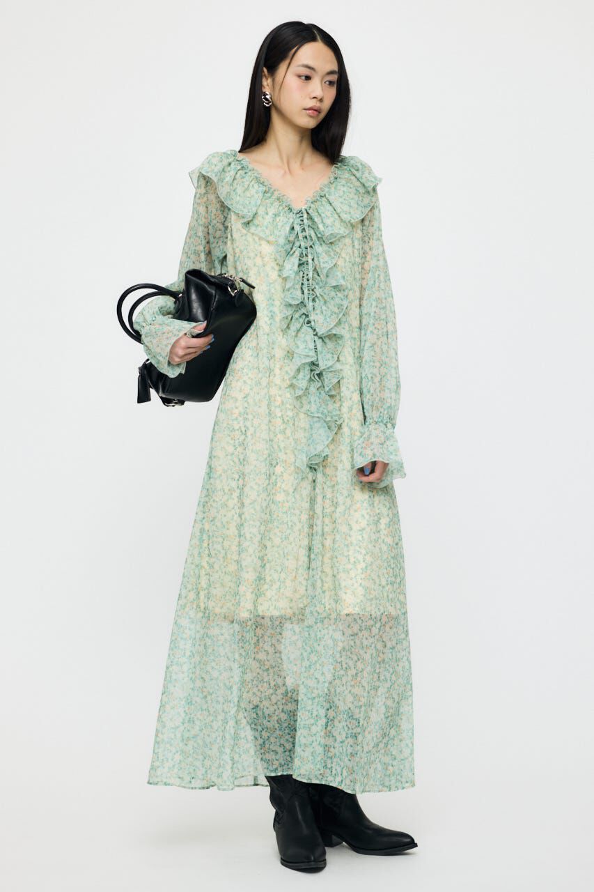 MOUSSY「RUFFLE CHIFFON MAXI ドレス」|ワンピース|