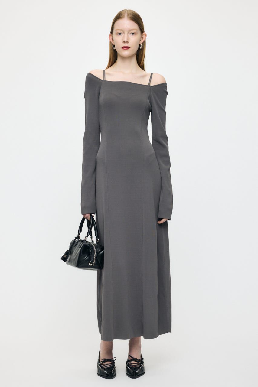 MOUSSY「OPEN NECK KNIT LONG ドレス」|ワンピース|C.GRY