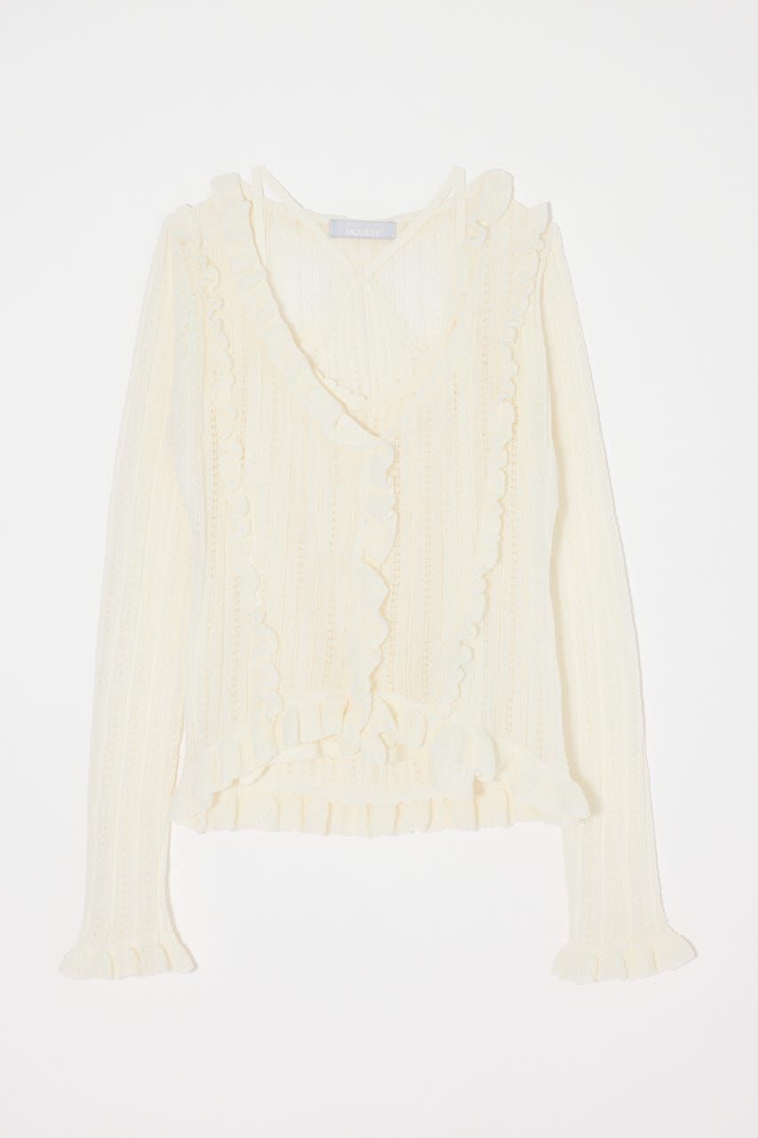 MOUSSY「POINTELLE RUFFLE カーディガン＆キャミソール」|ニット・セーター|
