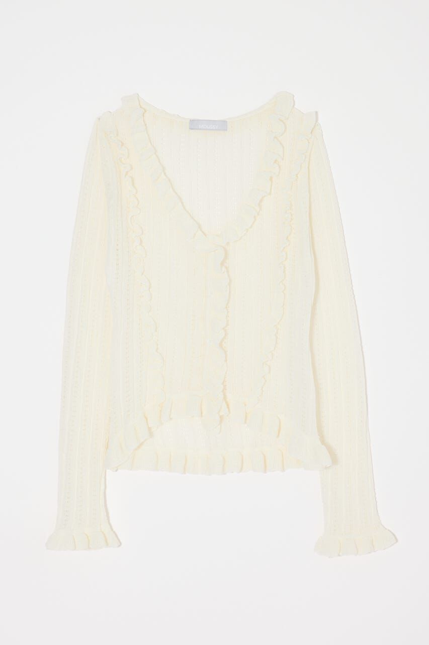 MOUSSY「POINTELLE RUFFLE カーディガン＆キャミソール」|ニット・セーター|