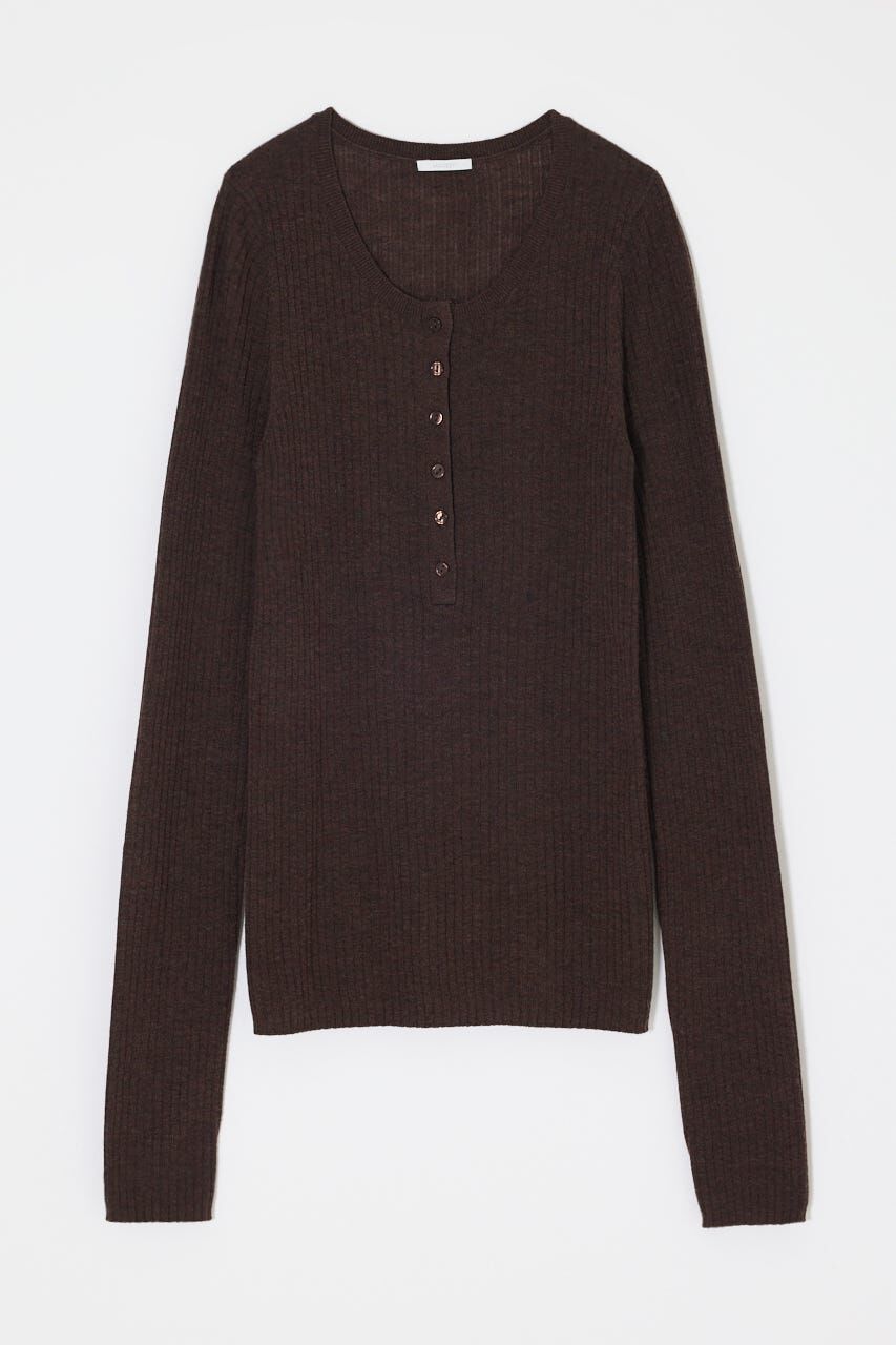 MOUSSY「ES SHEER HENRY NECK KNIT トップス」|ニット・セーター|BRN
