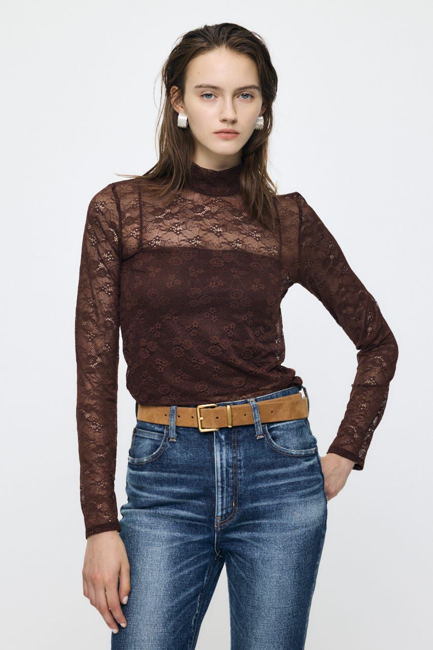 MOUSSY「ES LACE HI NECK トップス」|Tシャツ・カットソー|BRN