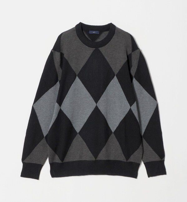 UNITED ARROWS green label relaxing「＜GIM＞アーガイル 7G クルーネック ニット」|ニット・セーター|BLACK