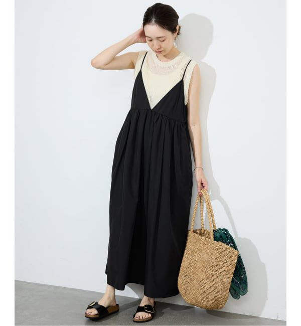 SLOBE IENA「《WEB限定/追加》タフタギャザーキャミワンピース」|ワンピース|