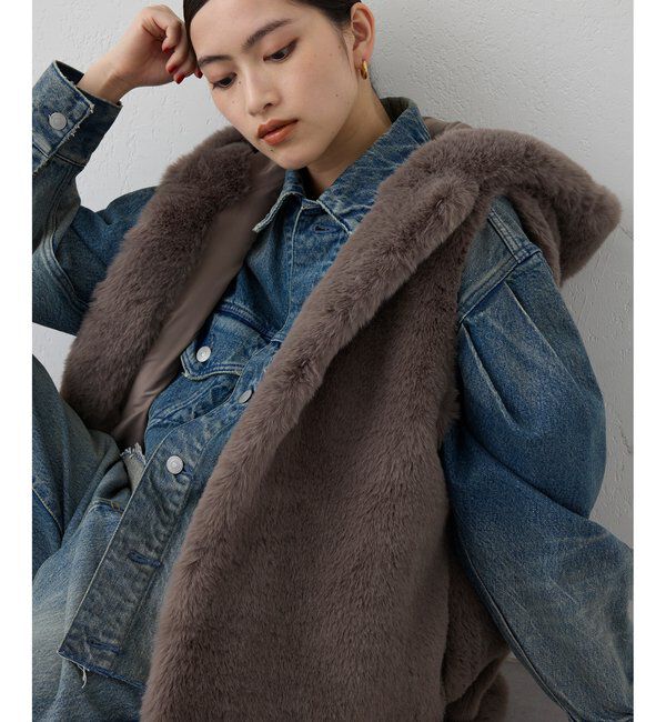  「〈WEB＆一部店舗限定〉【THE PAUSE】フェイクレッキスフードジレ」|ベスト・ジレ|