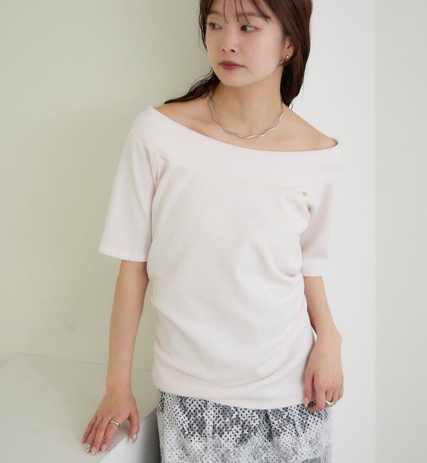  「プレート付きワイドネックT」|Tシャツ・カットソー|