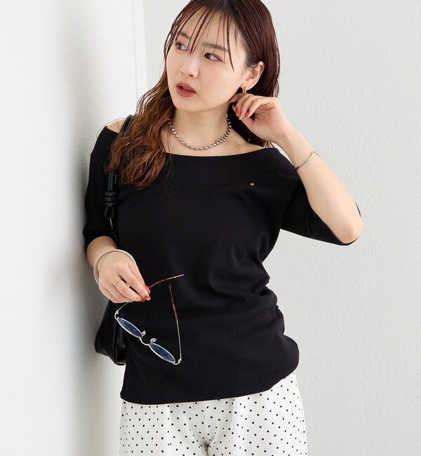  「プレート付きワイドネックT」|Tシャツ・カットソー|