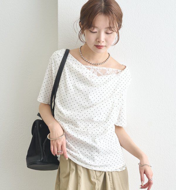 「レースドッキングオフショル半袖Tシャツ」|Tシャツ・カットソー|