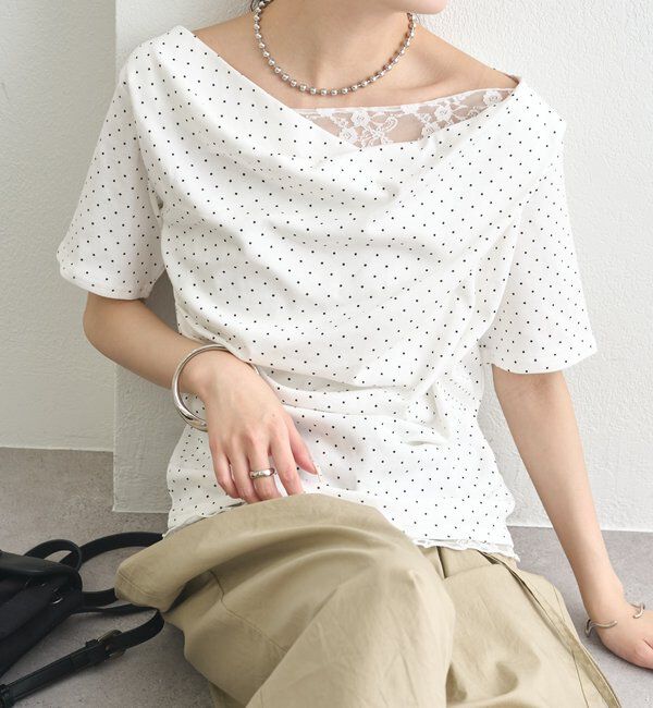  「レースドッキングオフショル半袖Tシャツ」|Tシャツ・カットソー|