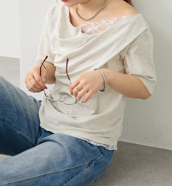  「レースドッキングオフショル半袖Tシャツ」|Tシャツ・カットソー|