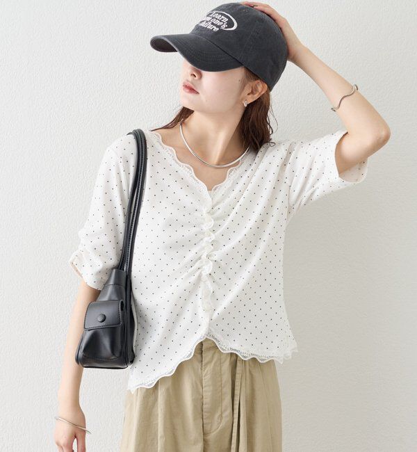  「半袖ギャザーリブカーディガン」|Tシャツ・カットソー|