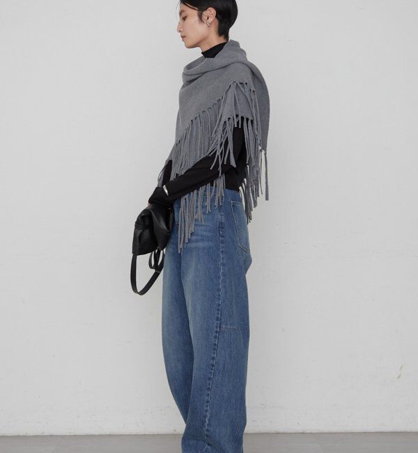  「《トップスやアウターにプラスワン》フリンジニットストール」|マフラー|