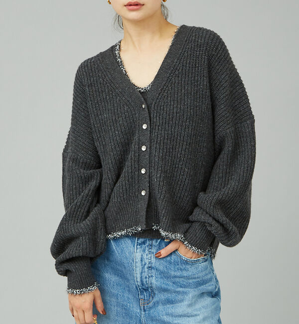 Rouge vif「【２点セット】ウール混フェザーラインアンサブルニット」|ニット・セーター|チャコールグレー