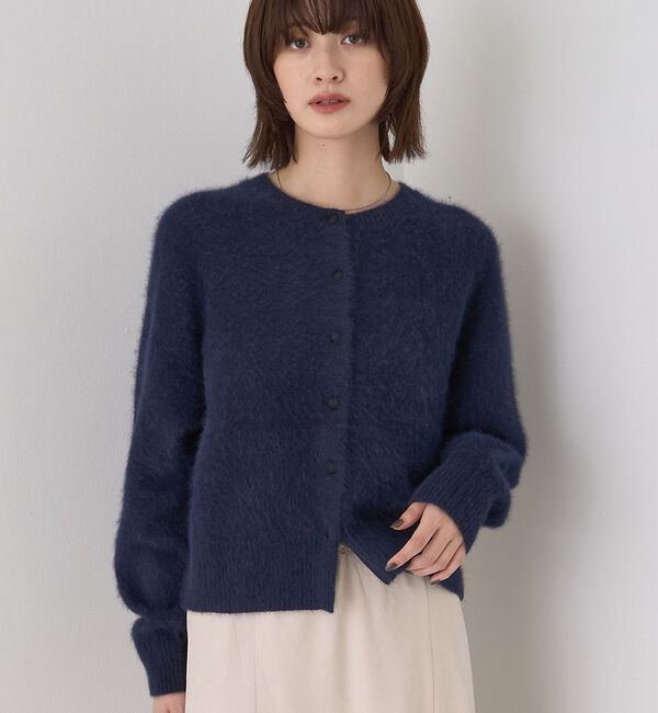 Rouge vif「フォックスウールクルーネッククルミ釦カーディガン」|カーディガン|ネイビー