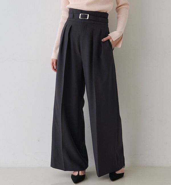 Rouge vif「【新色登場】【一部店舗限定】【3サイズ展開】ベルト付きハイウエストタックパンツ」|その他|チャコールグレー