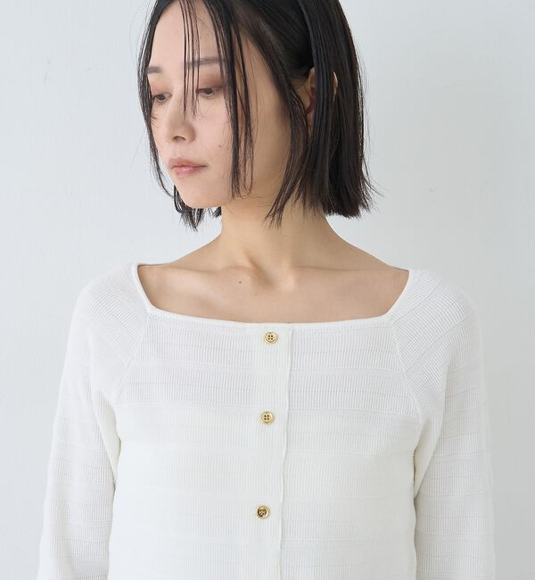 Rouge vif「【セットアップ対応】スクエアネックボーダー柄ニットカーディガン/プルオーバー」|カーディガン|