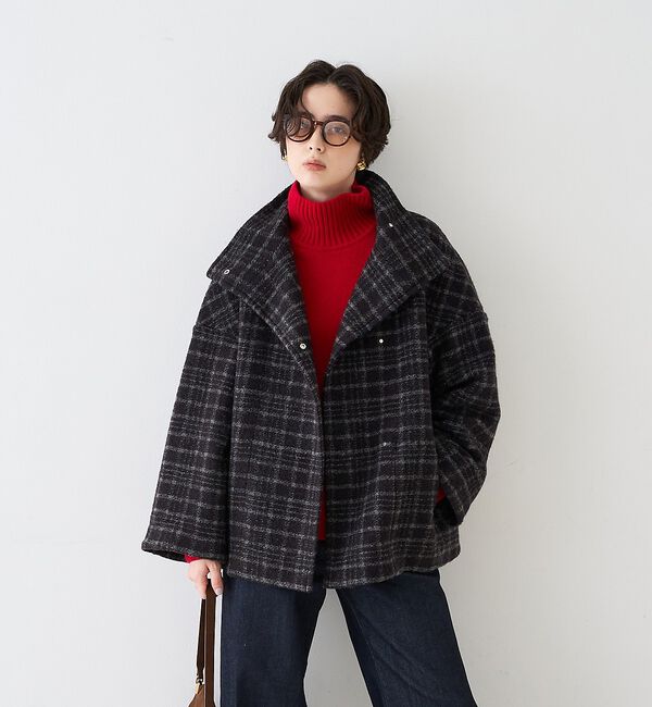 Rouge vif「【2026AW新作/2サイズ展開】ウール混ショート丈スライバーコート/チェック/」|その他|