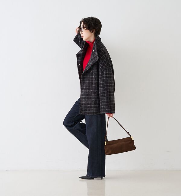 Rouge vif「【2026AW新作/2サイズ展開】ウール混ショート丈スライバーコート/チェック/」|その他|