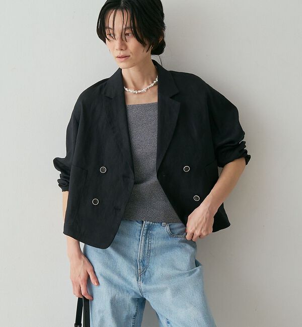 qualite「リネンショートジャケット」|その他|ブラック