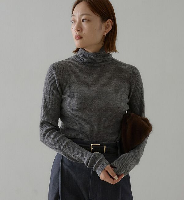 qualite「モヘア混ハイネックニットプルオーバー」|ニット・セーター|チャコールグレー
