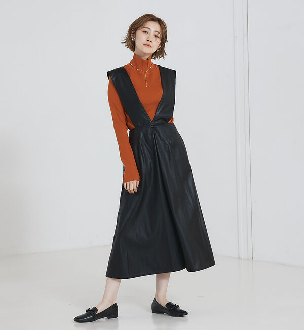 abahouse mavie「【大人のいちまんワンピ】フェイクレザー２ＷＡＹジャンパースカート」|ジャンパースカート|ブラック