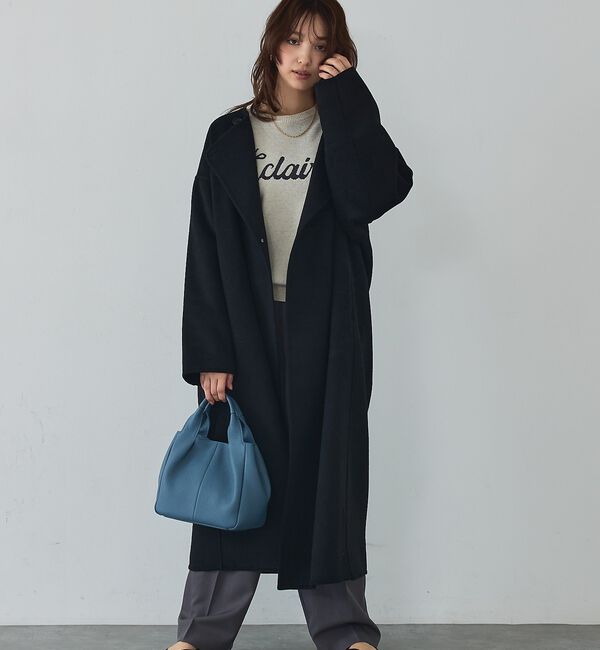 abahouse mavie「ウール混ノーカラーロングコート」|ノーカラーコート|