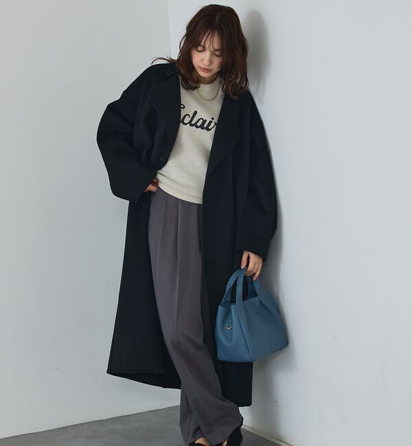 abahouse mavie「ウール混ノーカラーロングコート」|ノーカラーコート|