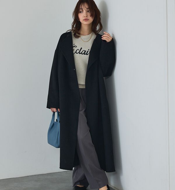 abahouse mavie「ウール混ノーカラーロングコート」|ノーカラーコート|