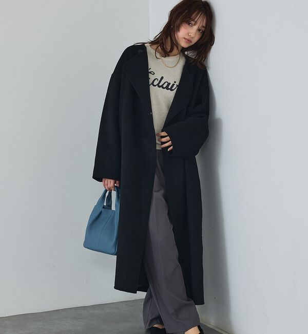 abahouse mavie「ウール混ノーカラーロングコート」|ノーカラーコート|