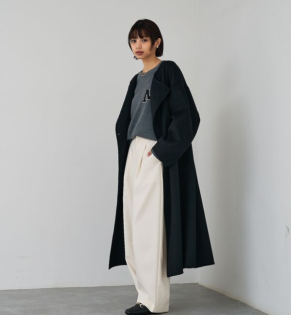 abahouse mavie「ウール混ノーカラーロングコート」|ノーカラーコート|