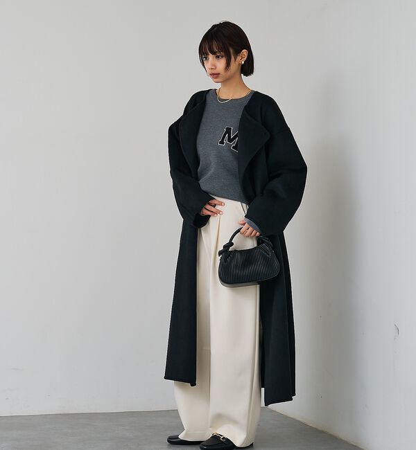 abahouse mavie「ウール混ノーカラーロングコート」|ノーカラーコート|