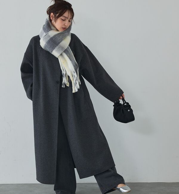 abahouse mavie「ウール混ノーカラーロングコート」|ノーカラーコート|