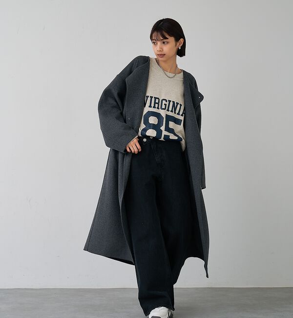 abahouse mavie「ウール混ノーカラーロングコート」|ノーカラーコート|