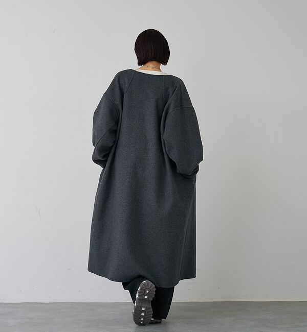 abahouse mavie「ウール混ノーカラーロングコート」|ノーカラーコート|