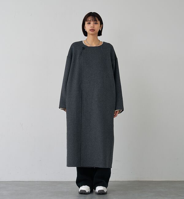abahouse mavie「ウール混ノーカラーロングコート」|ノーカラーコート|
