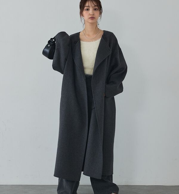 abahouse mavie「ウール混ノーカラーロングコート」|ノーカラーコート|