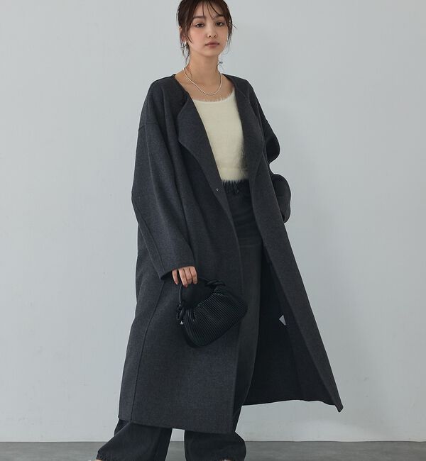 abahouse mavie「ウール混ノーカラーロングコート」|ノーカラーコート|