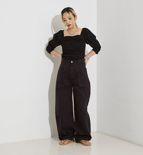 NOMINE「シャーリング ボリュームスリーブ2WAYプルオーバー」|Tシャツ・カットソー|