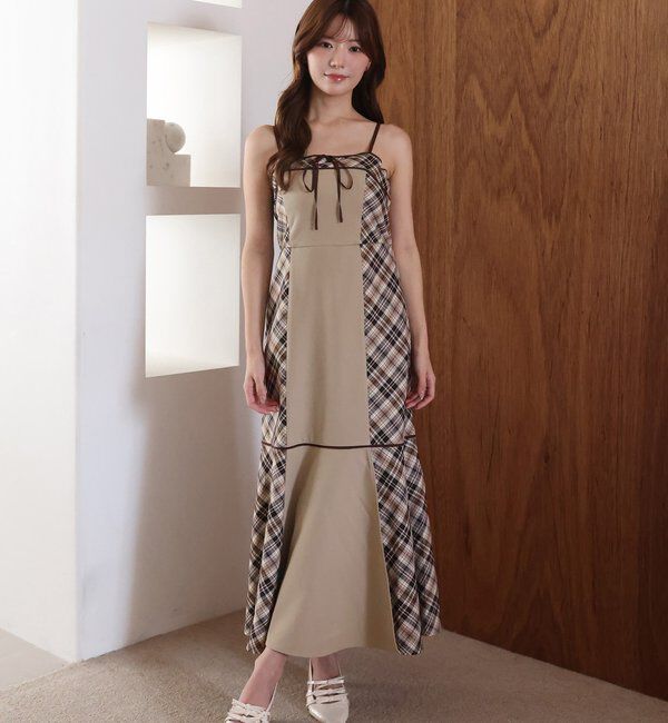 one after another NICE CLAUP「【SMサイズ展開】アンサンブル配色チェックロングワンピ」|ワンピース|