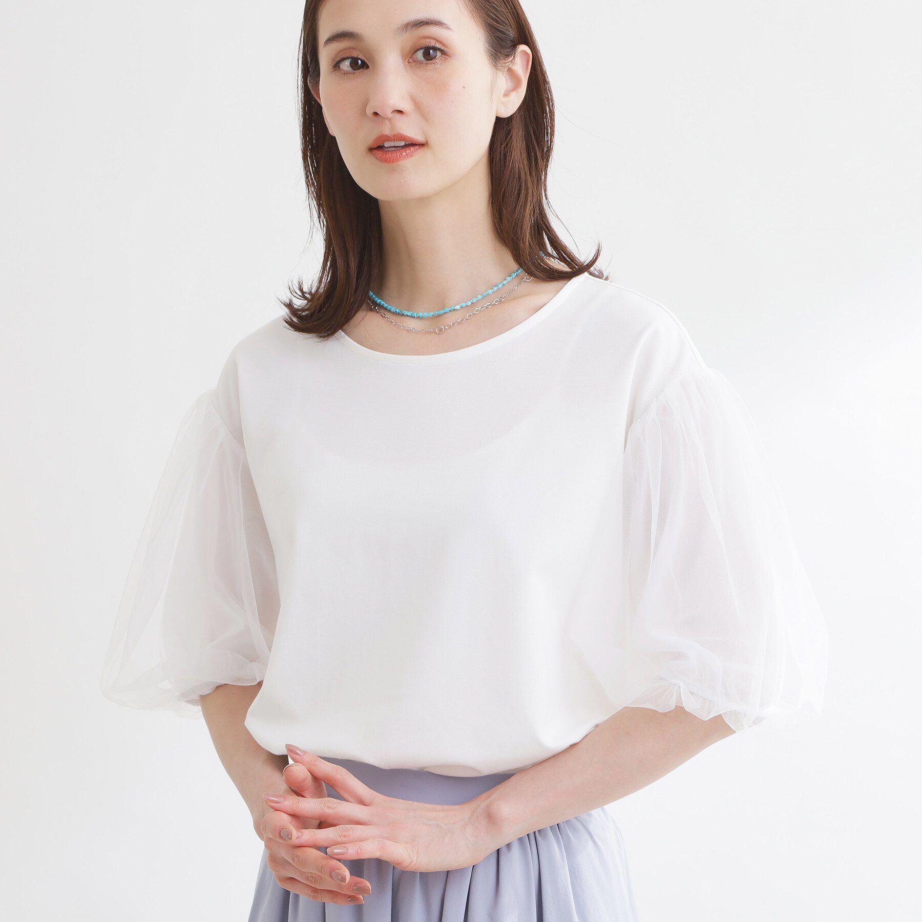 Reflect「【UVカット／接触冷感／吸水速乾】チュールスリーブプルオーバー」|Tシャツ・カットソー|