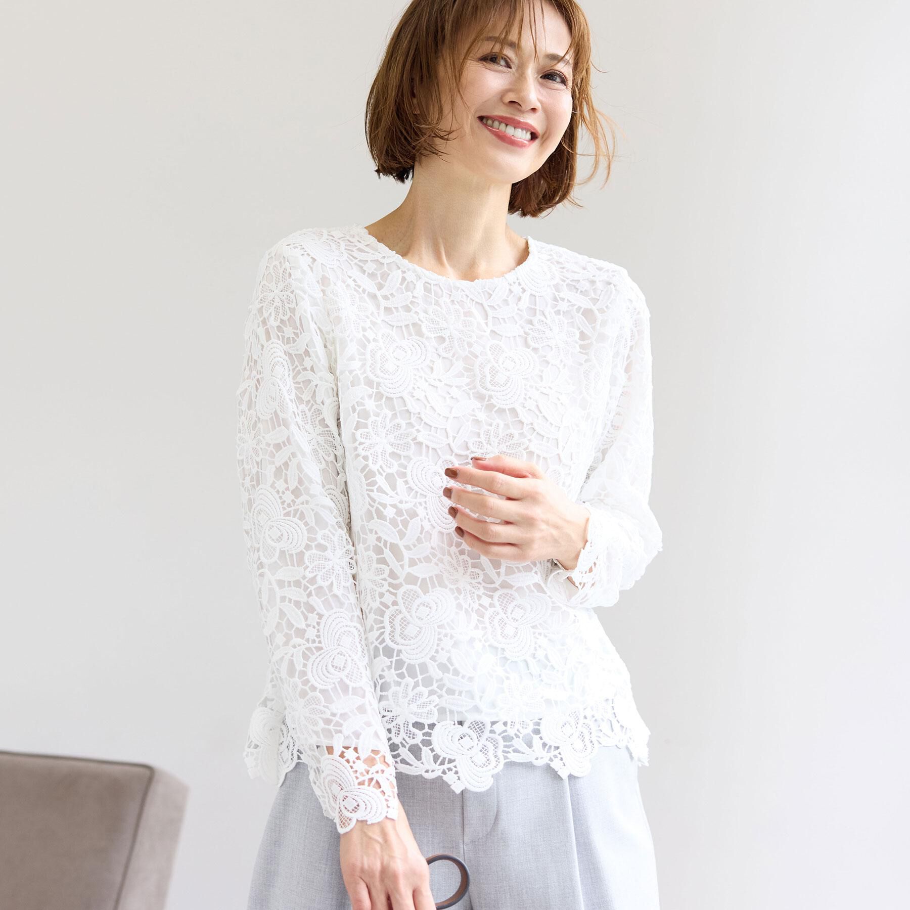 Reflect「【SS-4Lサイズ／通勤／セレモニー】ケミカルレースブラウス」|シャツ・ブラウス|