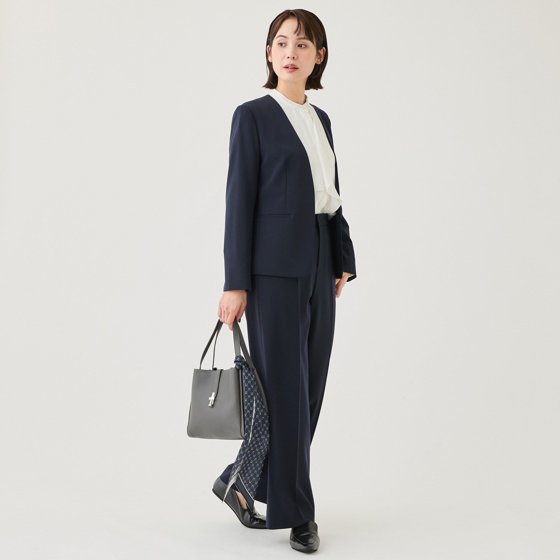 INDIVI「【通勤スーツ／洗える】ストレッチカラーレスジャケット」|スーツ|